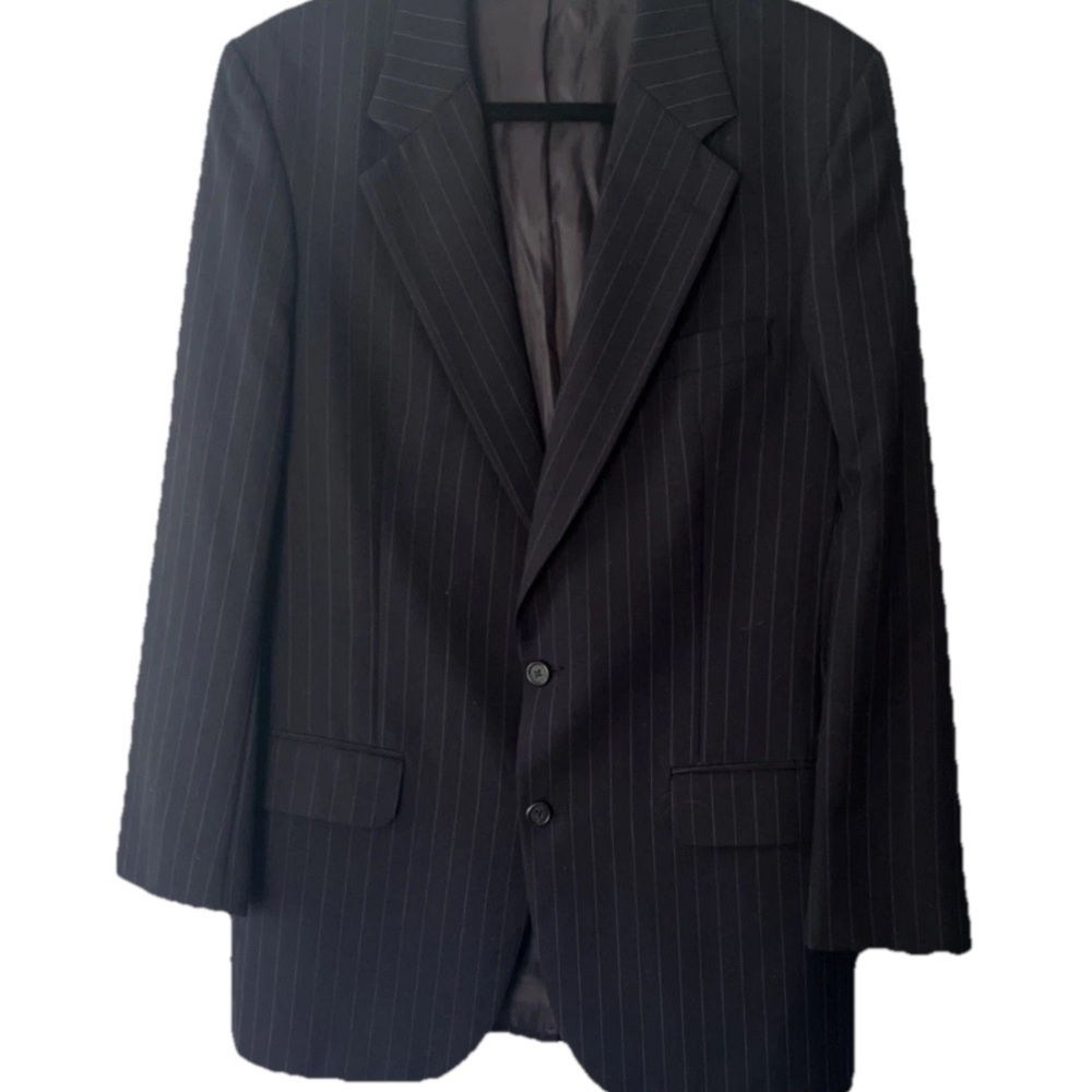 BURBERRY’S Mens VTG Navy Blue Pinstripe Sports Jacket-Size 46-Wool-USA Made
